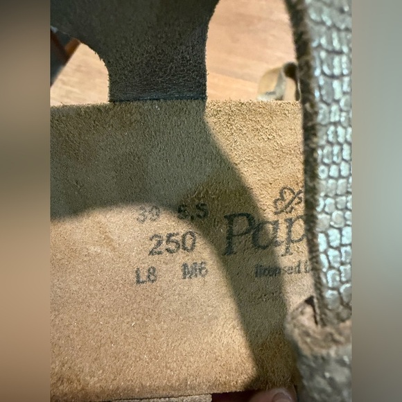 Birkenstock Papillio Womens Size 39 Ashley T Strap Thong Sandals Metallic Wedge - Picture 2 of 3